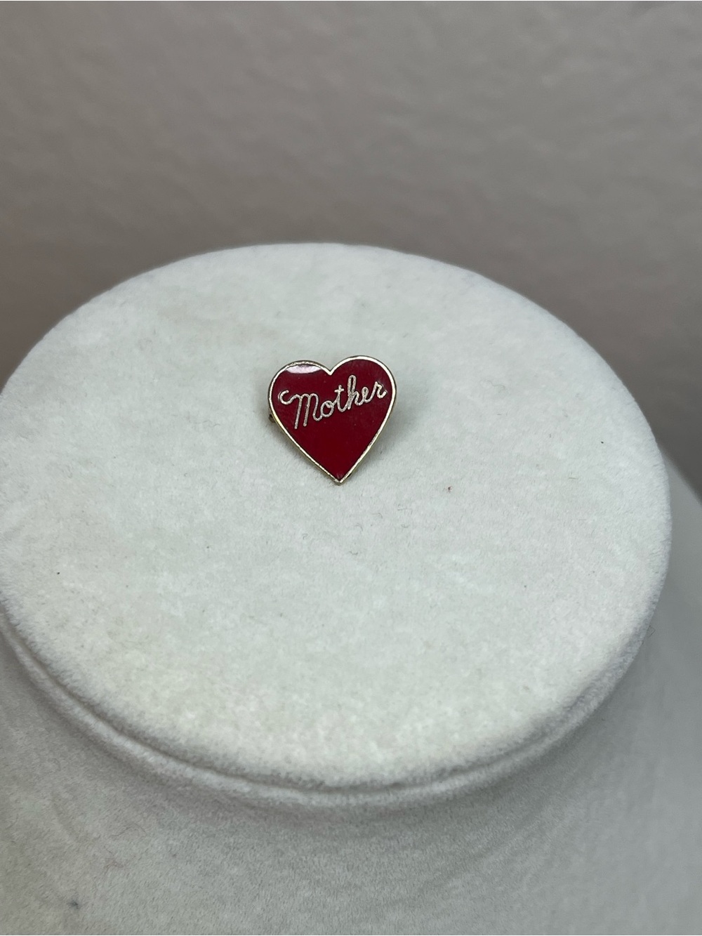 Vintage "Mother" Brooch Pin Heart Red Enamel Tiny Mini